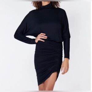 🖤 VERONICA BEARD Jeans Black Manda Ruched Turtleneck Stretch LBD Dress XL
